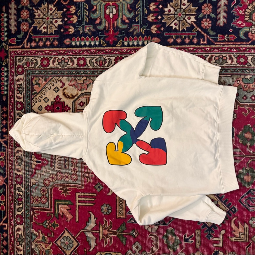 Off-White Cream Hoodie with Multicolor Logo - Picture 2 of 8